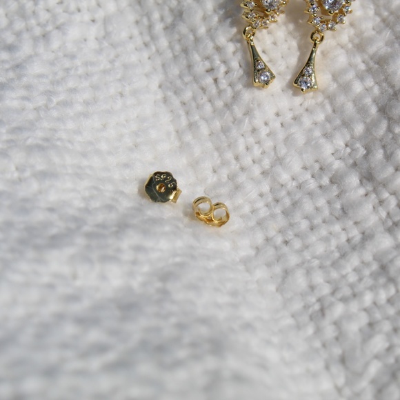 Sterling Silver Gold Oval Tassel Stud Earrings - Picture 8 of 11